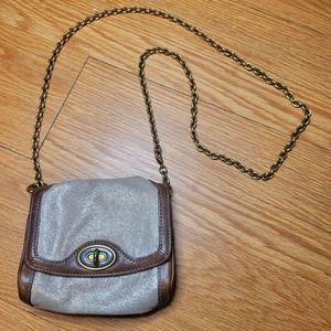 Fossil Mini Shoulder Bag Turn Lock Purse Genuine Leather